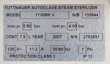 Load image into Gallery viewer, Tuttnauer 1730MKV Valueklave Manual Dental Autoclave Steam Sterilizer