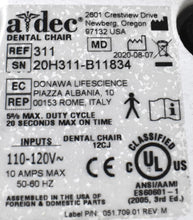 Load image into Gallery viewer, Adec 311 Dental Exam Chair with 541 12 O'Clock Rear Delivery, 375L Exam Light
