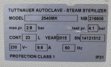 Load image into Gallery viewer, Tuttnauer 2540MK 230 VOLT Manual Autoclave Steam Sterilizer
